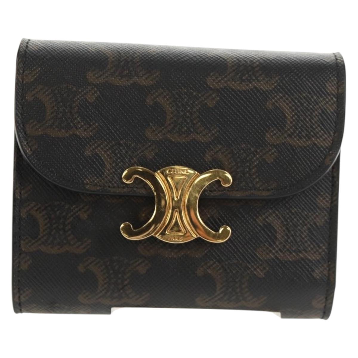 CELINE Triomphe Compact Wallet PVC Black Auth am9212M