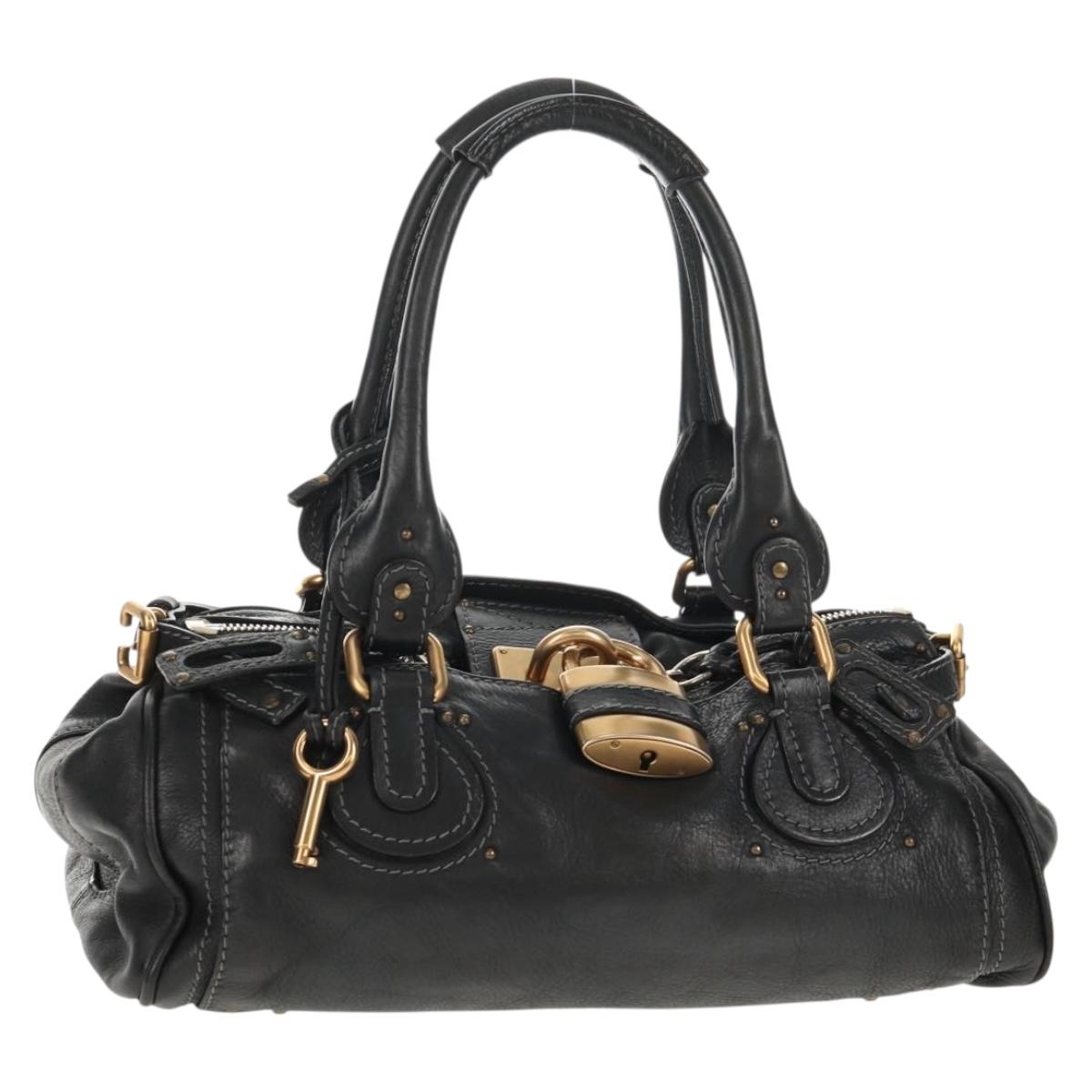 Chloe Paddington Hand Bag Leather Black Gold Auth am9217V