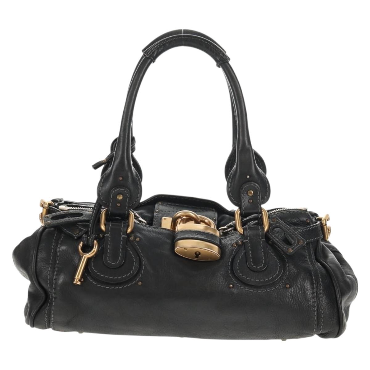 Chloe Paddington Hand Bag Leather Black Gold Auth am9217V