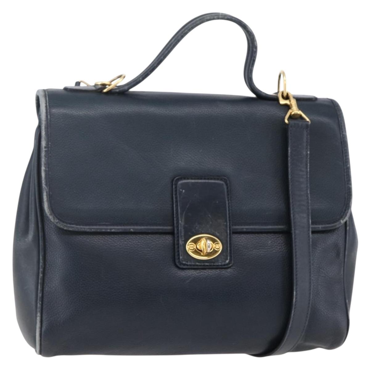 GUCCI Hand Bag Leather 2way Navy Gold 000 101 0274 Auth am9220
