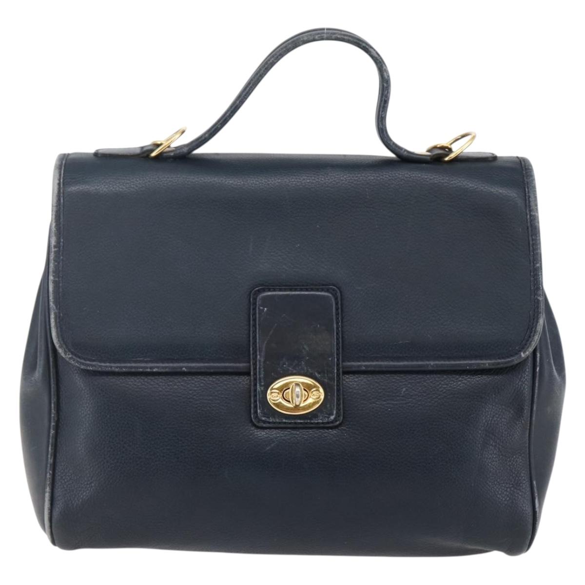 GUCCI Hand Bag Leather 2way Navy Gold 000 101 0274 Auth am9220