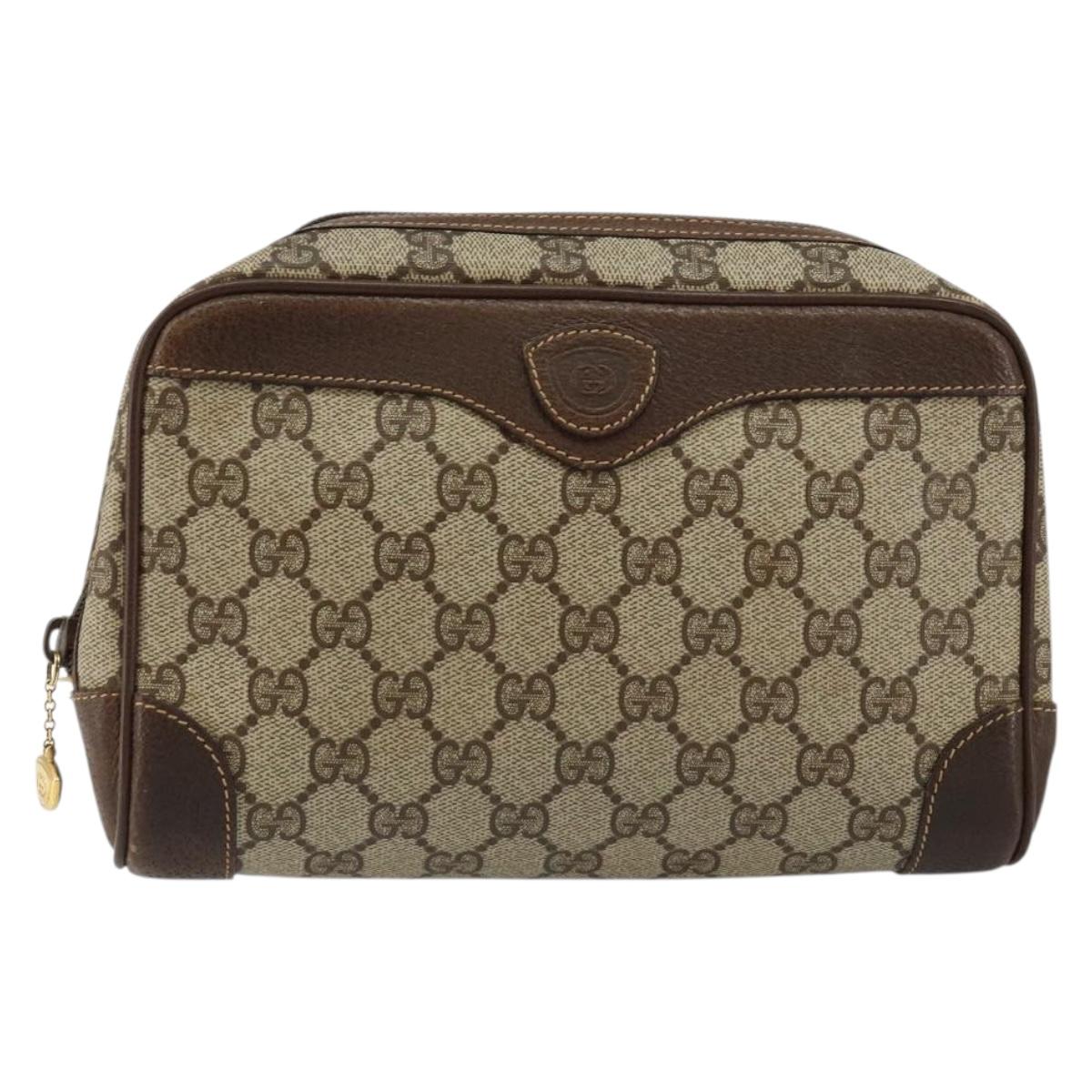GUCCI GG Supreme Clutch Bag PVC Beige Gold 014 89 0094 Auth am9221