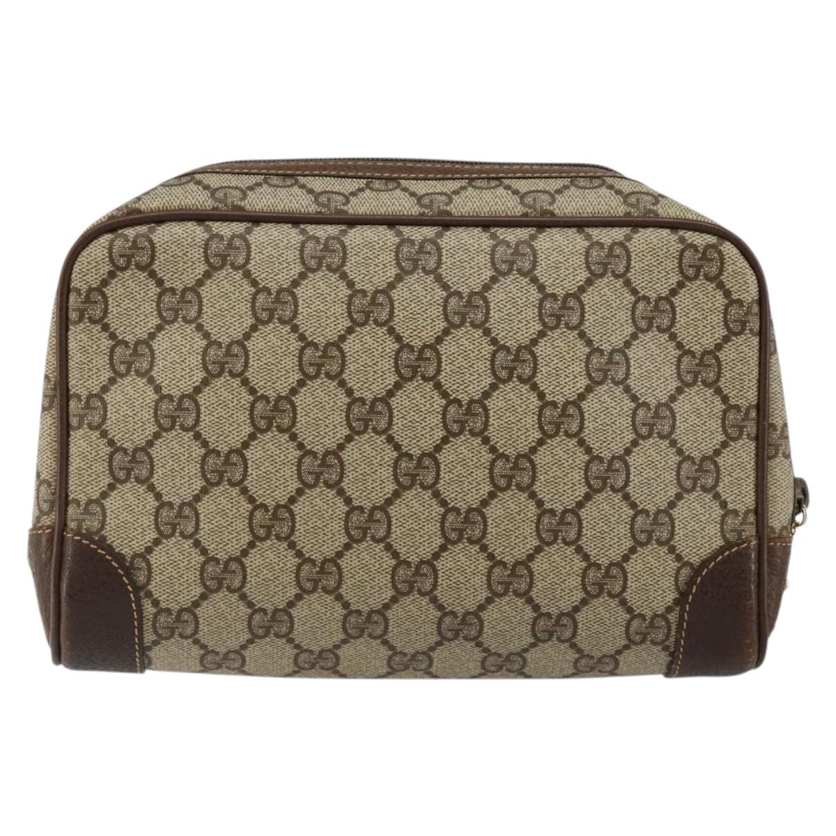 GUCCI GG Supreme Clutch Bag PVC Beige Gold 014 89 0094 Auth am9221