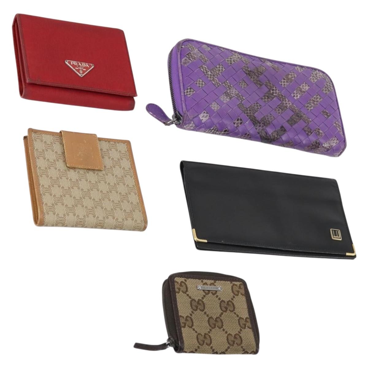 Dunhill Bottega Gucci Celine PRADA Wallet 5Set Black Red beige Auth am9223