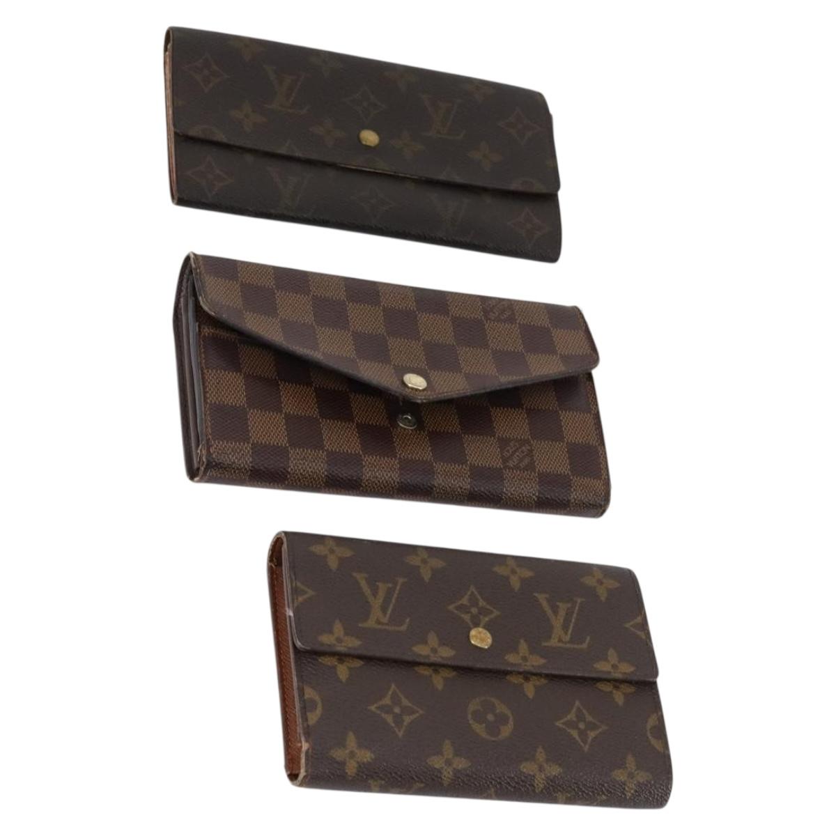 LOUIS VUITTON Damier Ebene Monogram Wallet 3Set LV Auth am9224