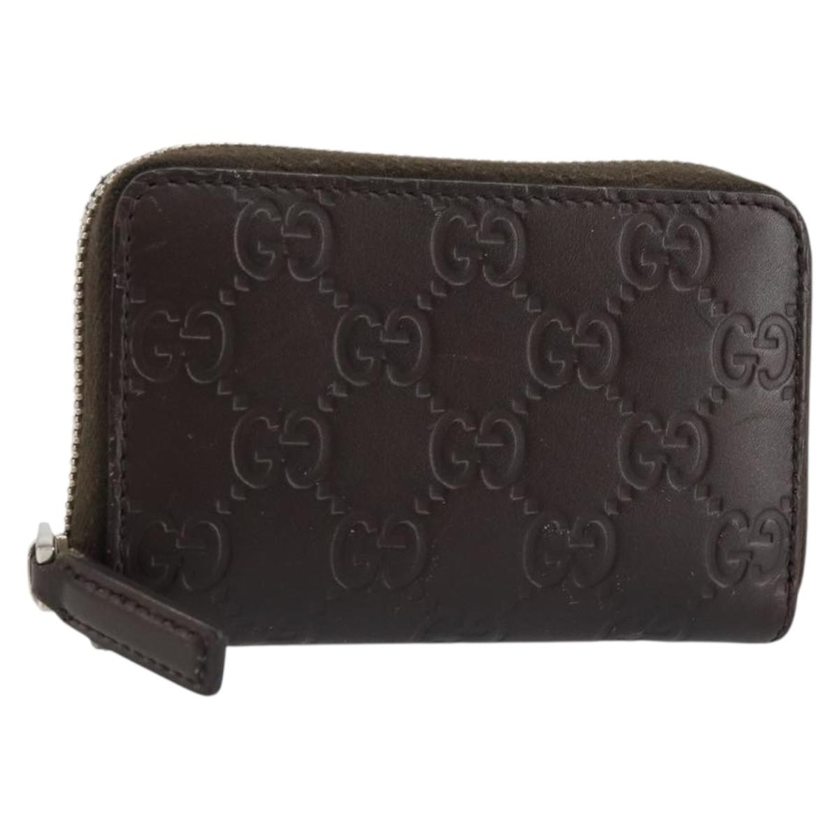 GUCCI GG Canvas Guccissima Wallet Leather Brown Silver 255452 Auth am9231