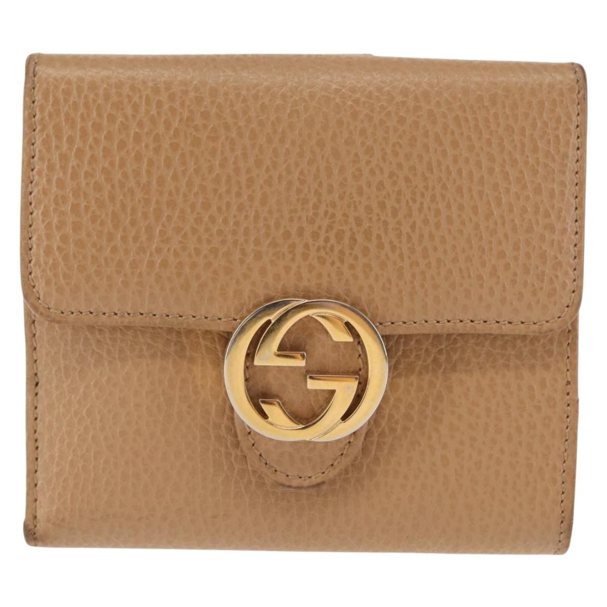 GUCCI Bifold Wallet Leather Outlet Beige Gold Beige 615525 Auth am9232