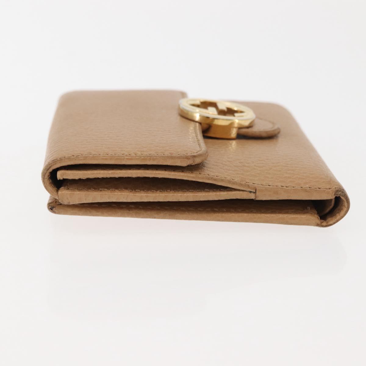 GUCCI Bifold Wallet Leather Outlet Beige Gold Beige 615525 Auth am9232