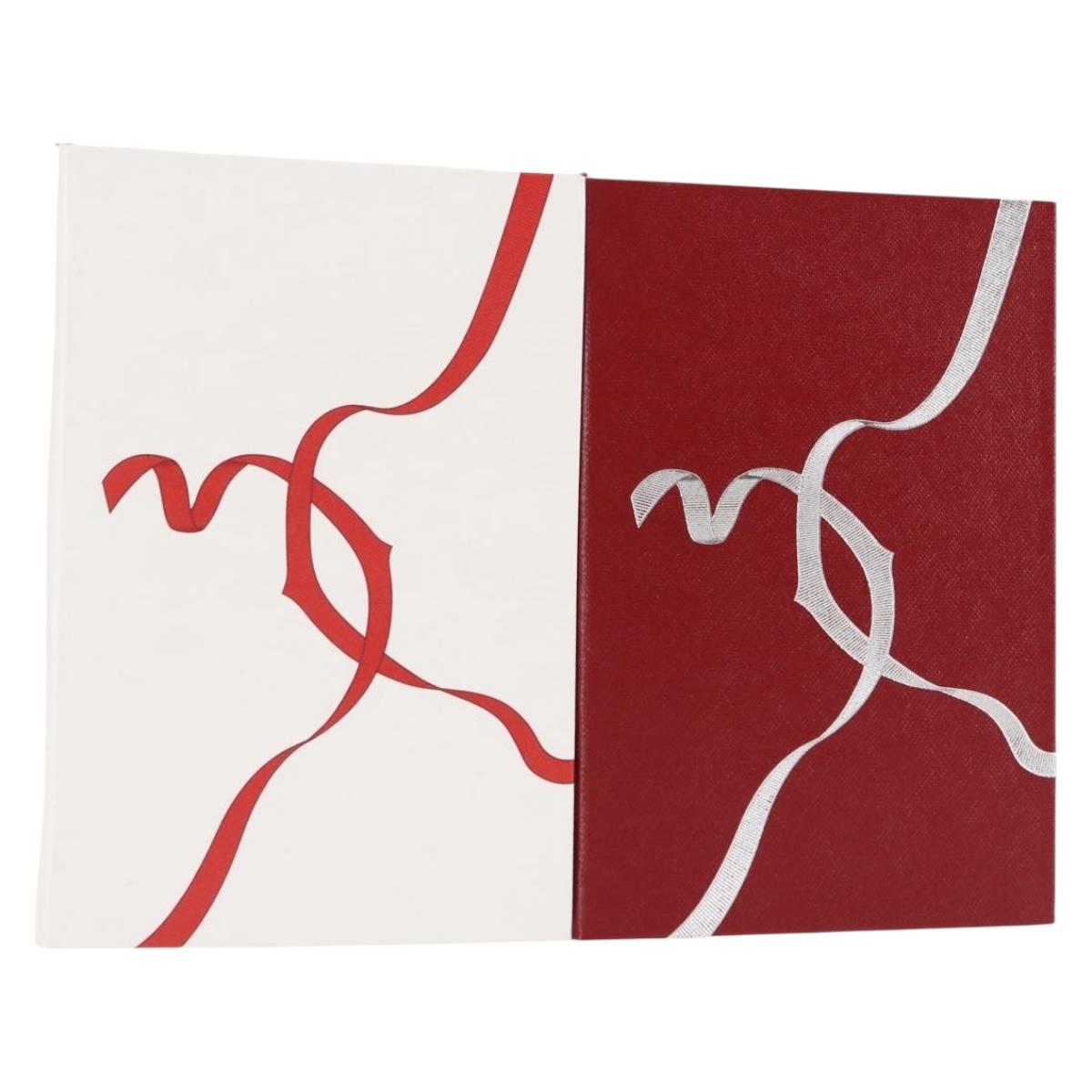 CARTIER Note Cover Leather Set of 2 Bordeaux White Auth am9235
