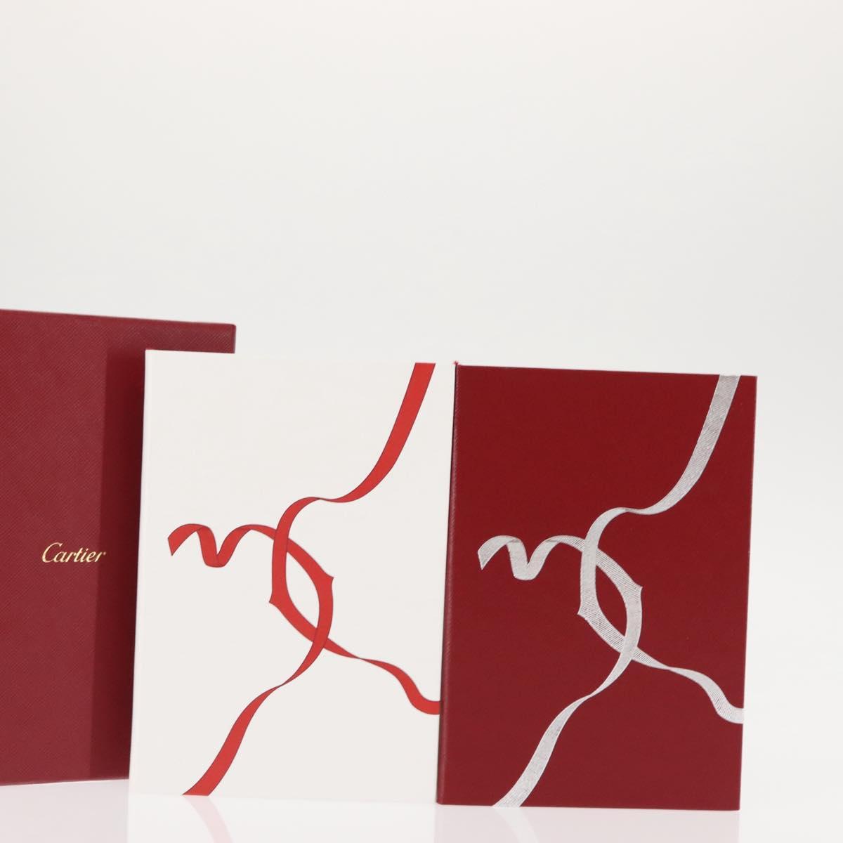 CARTIER Note Cover Leather Set of 2 Bordeaux White Auth am9235