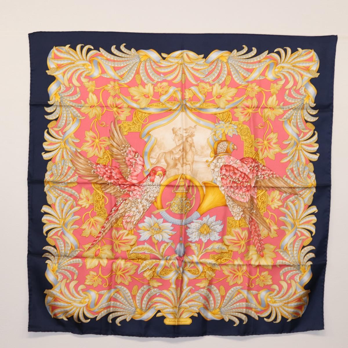 Salvatore Ferragamo Scarf Silk 2Set Pink Navy Auth am9236