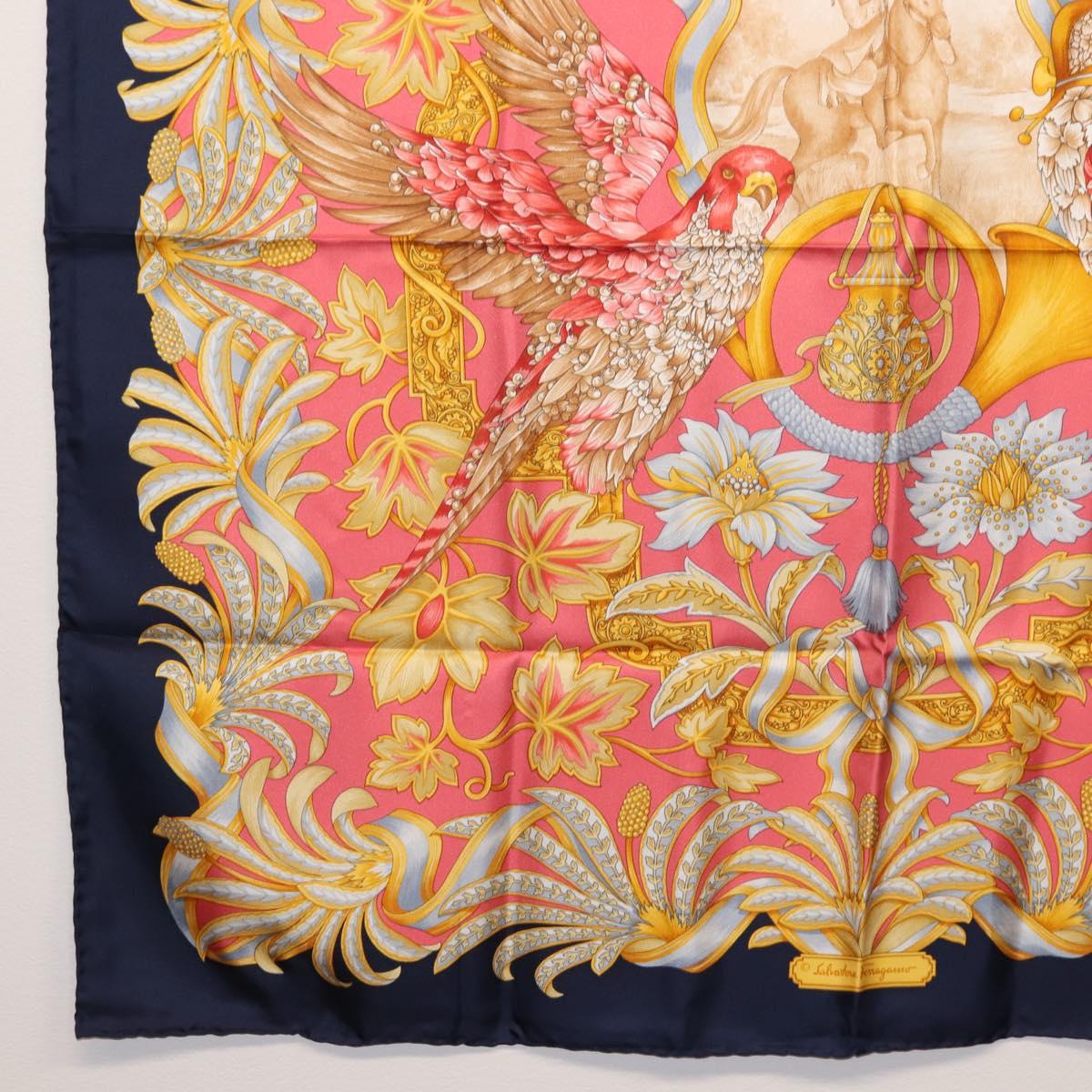 Salvatore Ferragamo Scarf Silk 2Set Pink Navy Auth am9236