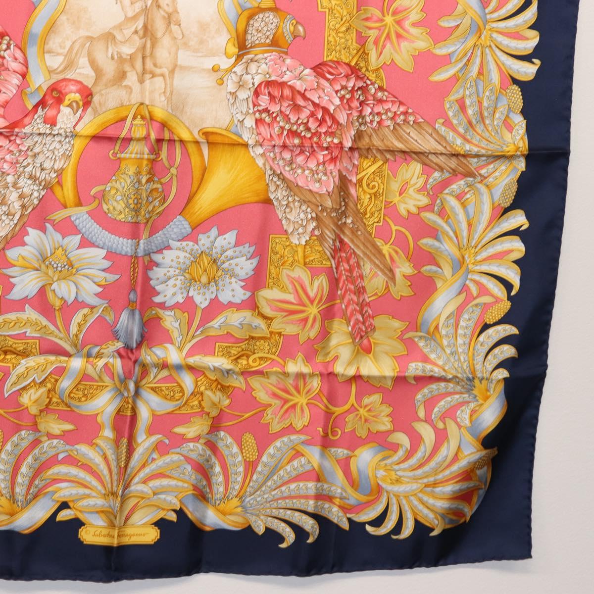 Salvatore Ferragamo Scarf Silk 2Set Pink Navy Auth am9236