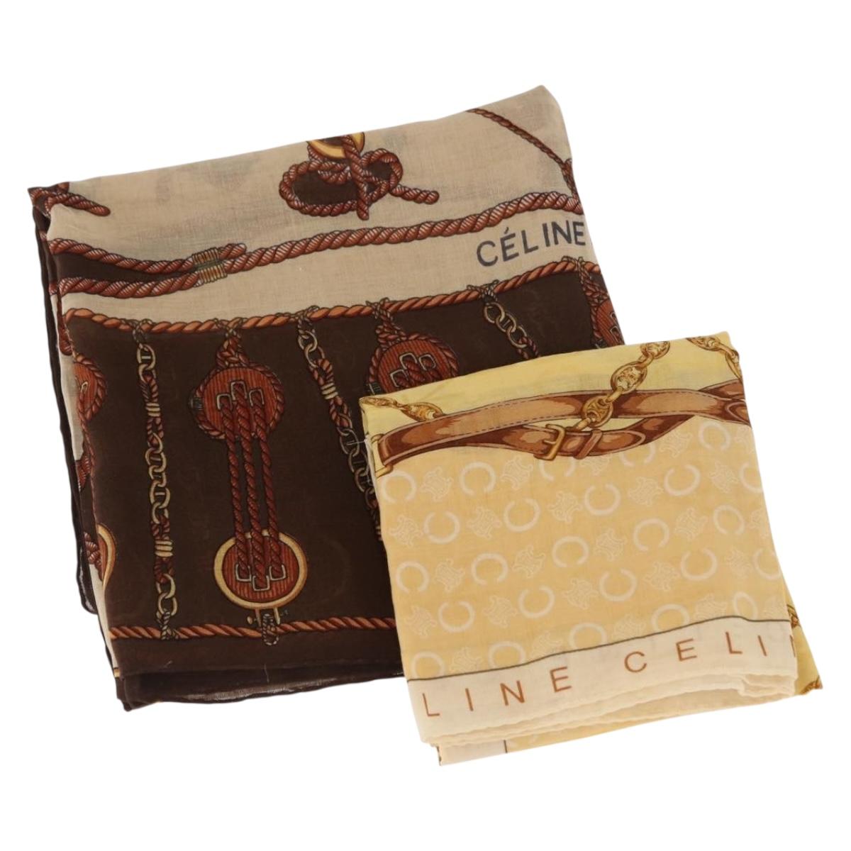 CELINE Scarf Cotton 2Set Beige Brown Auth am9237
