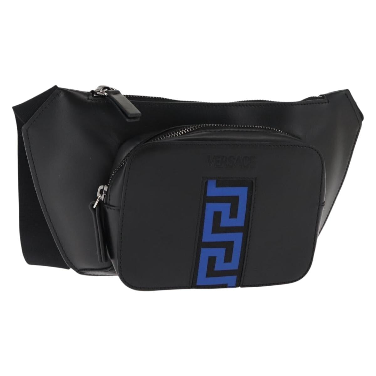 VERSACE Body Bag Leather Black Auth am9243
