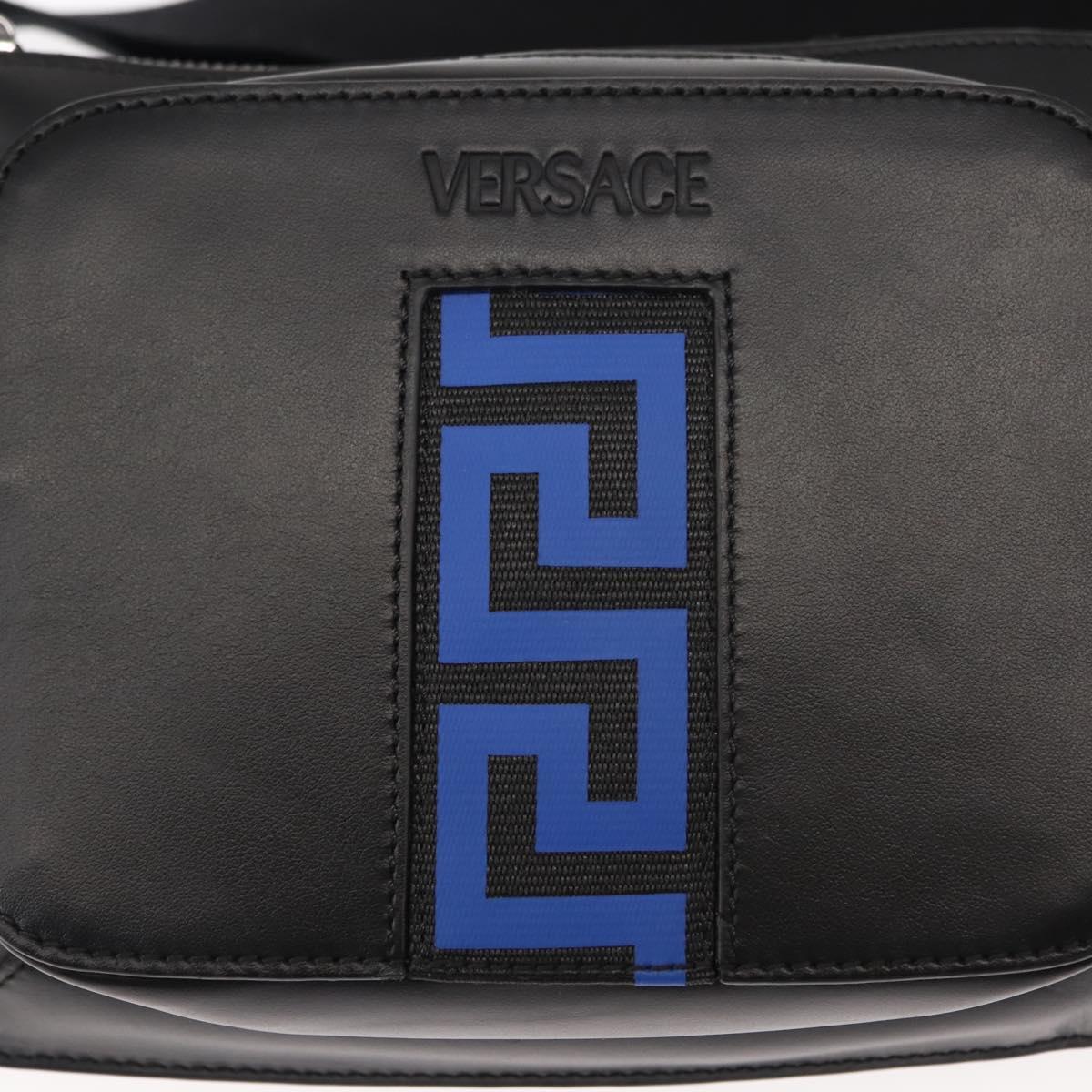 VERSACE Body Bag Leather Black Auth am9243