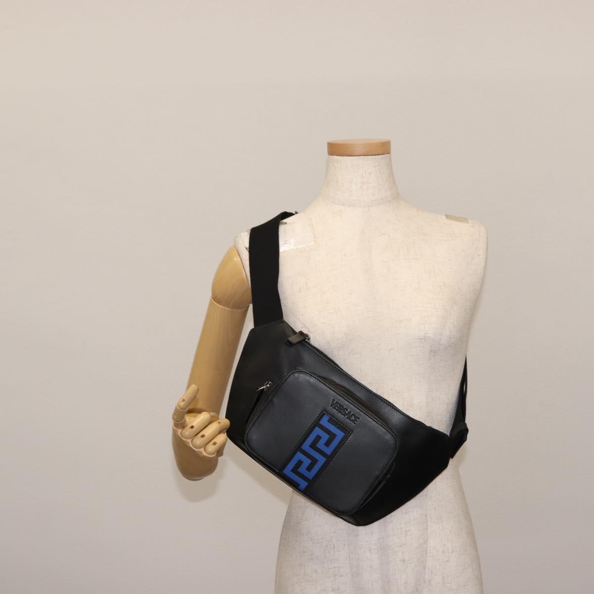 VERSACE Body Bag Leather Black Auth am9243