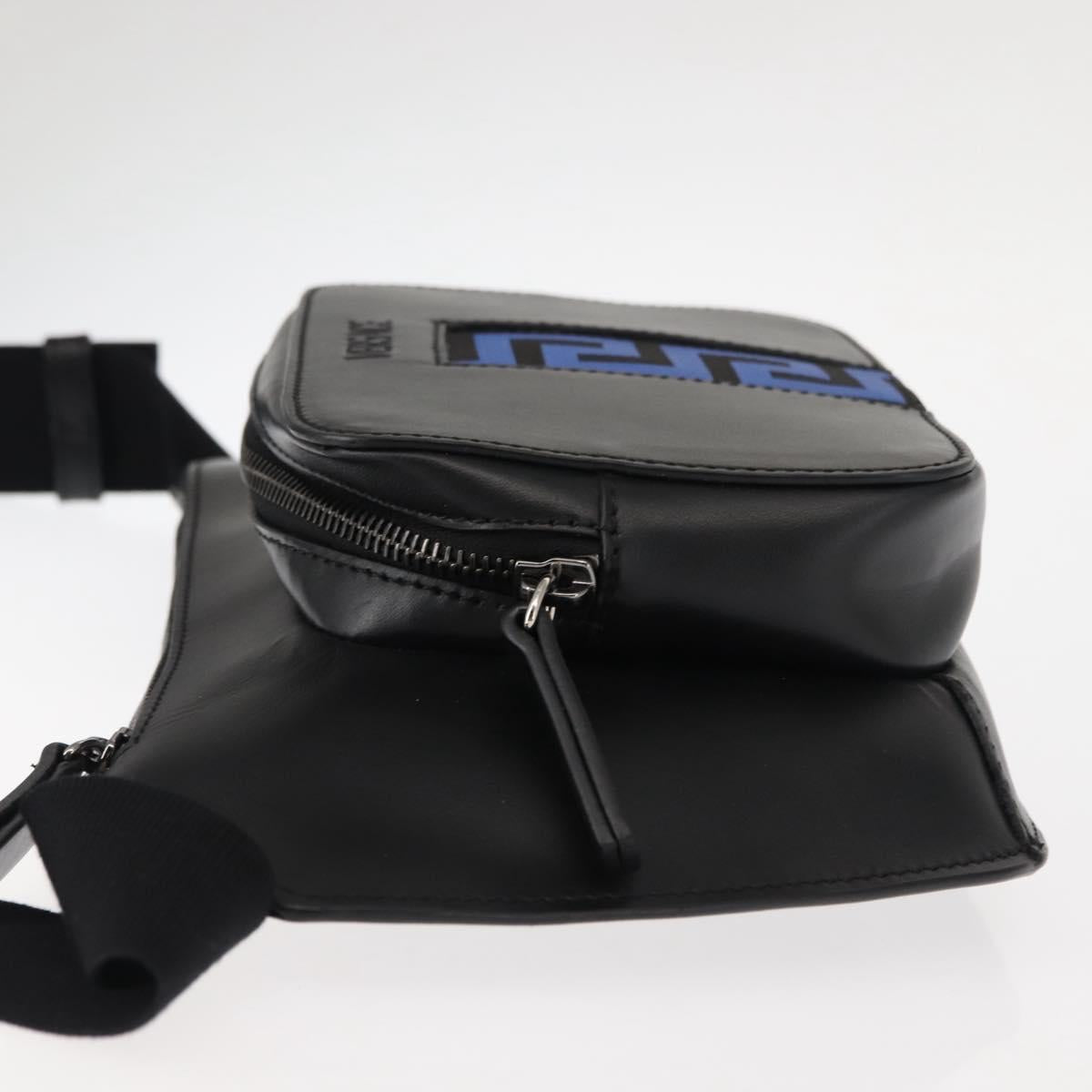 VERSACE Body Bag Leather Black Auth am9243