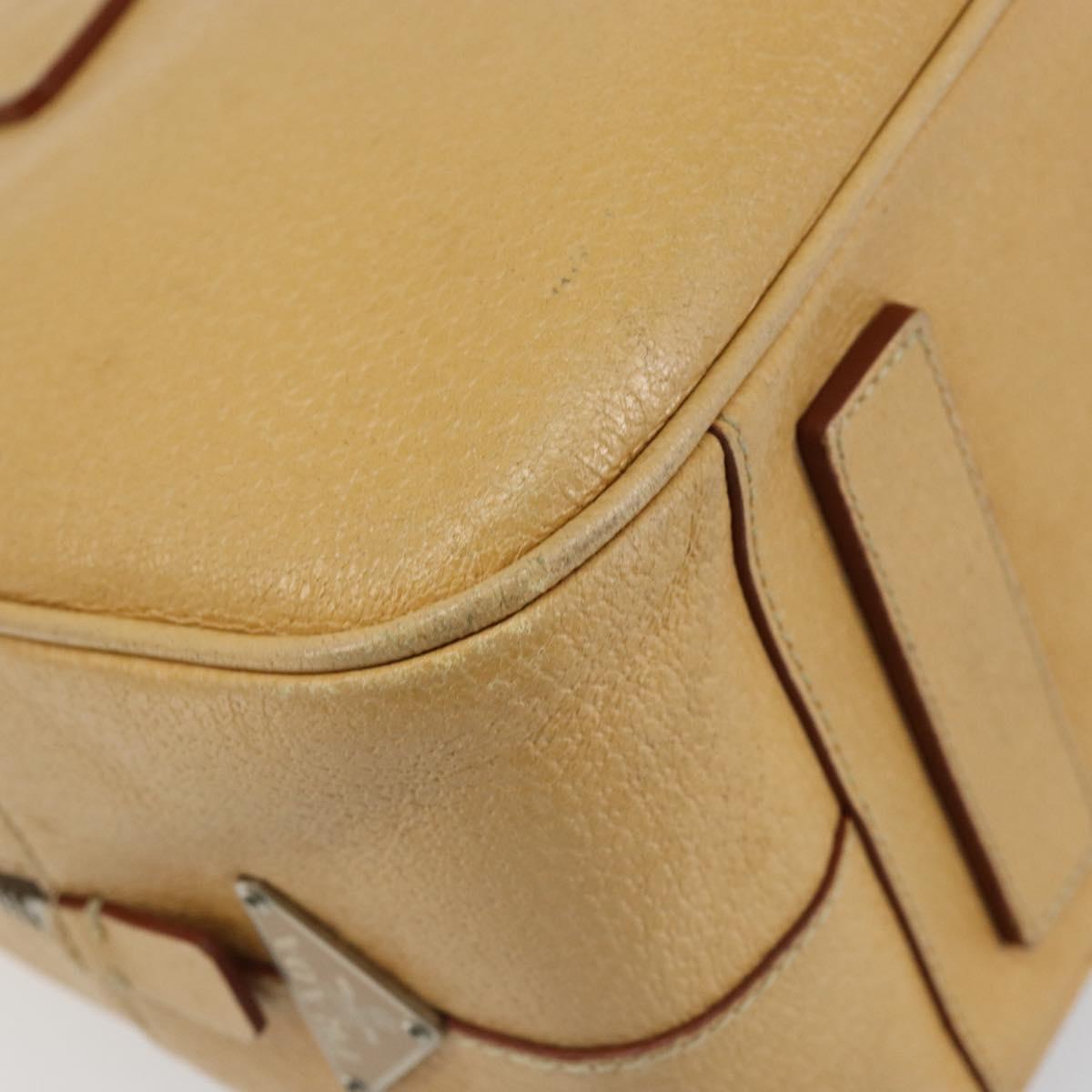 PRADA Shoulder Bag Leather Beige Silver Auth am9244