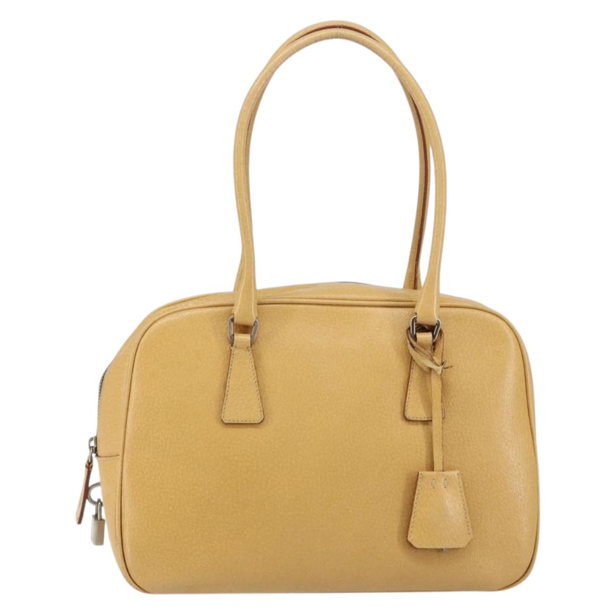 PRADA Shoulder Bag Leather Beige Silver Auth am9244
