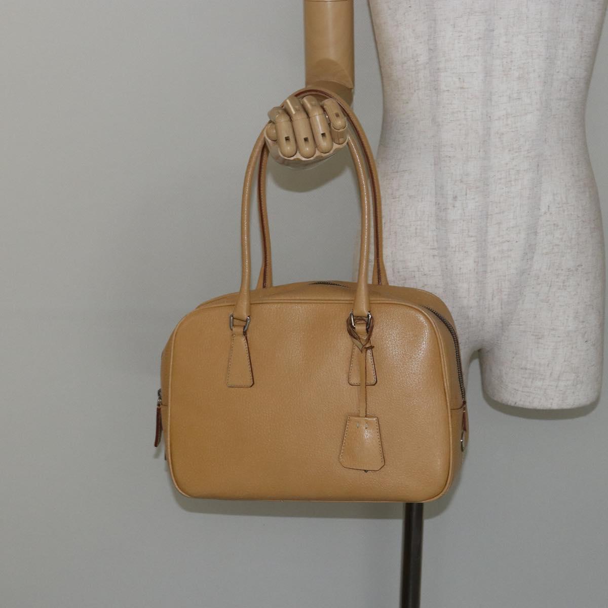 PRADA Shoulder Bag Leather Beige Silver Auth am9244