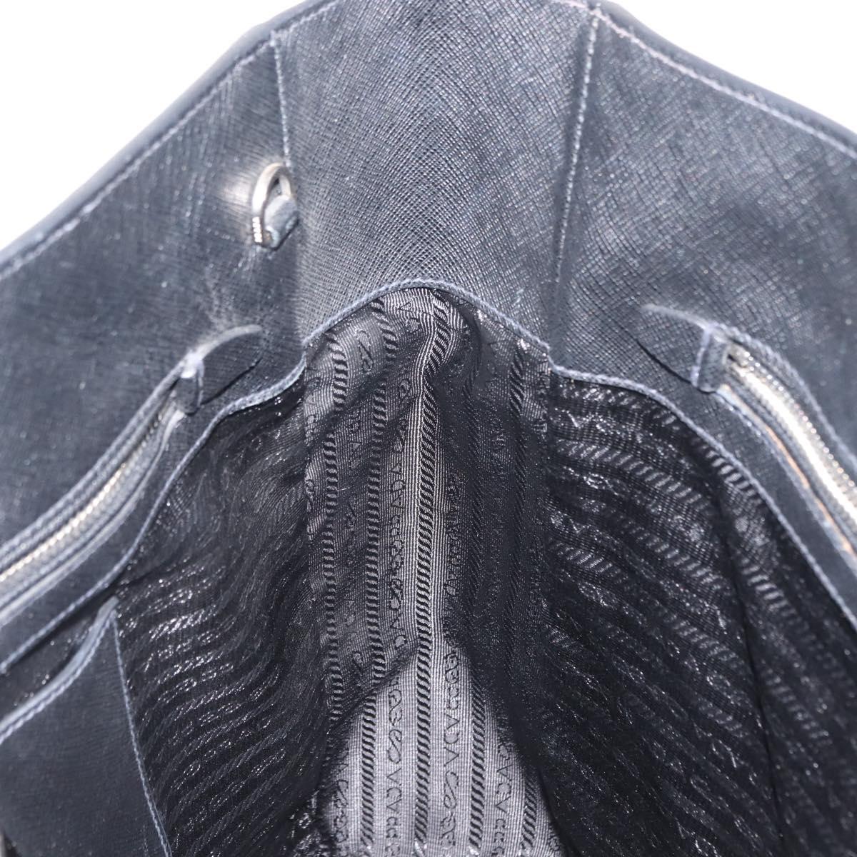 PRADA Tote Bag Safiano leather Black Silver Auth am9247