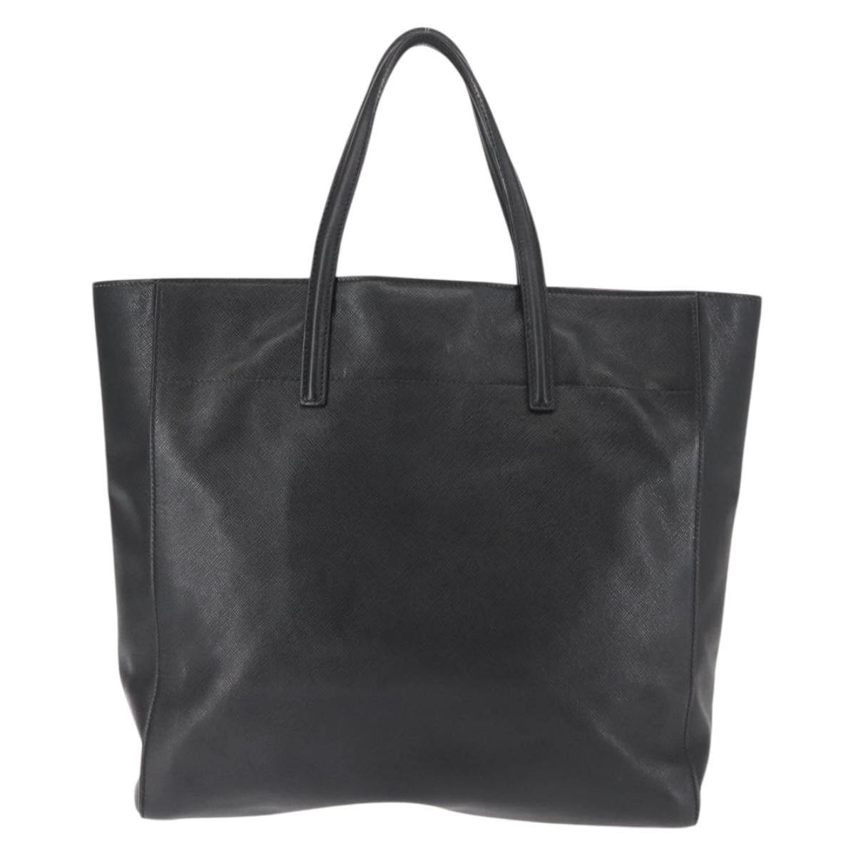 PRADA Tote Bag Safiano leather Black Silver Auth am9247