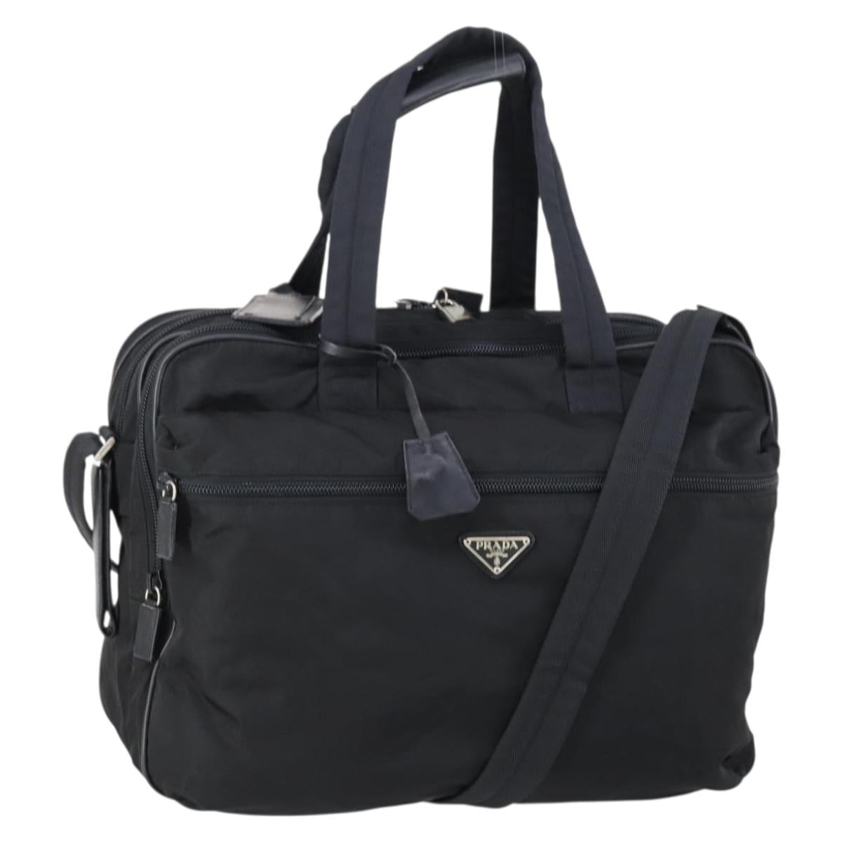 PRADA Boston Bag Nylon 2way Black Silver Auth am9248