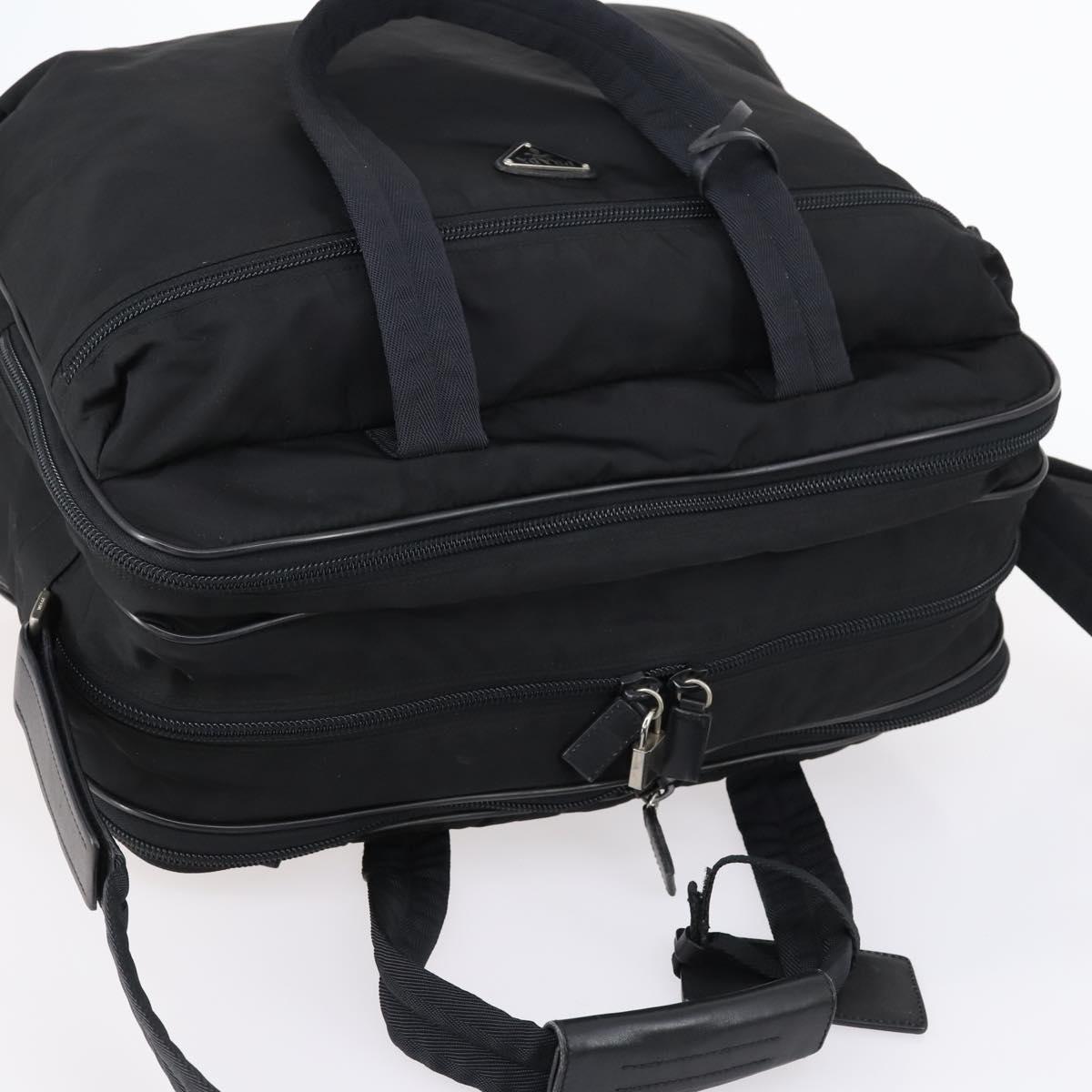 PRADA Boston Bag Nylon 2way Black Silver Auth am9248