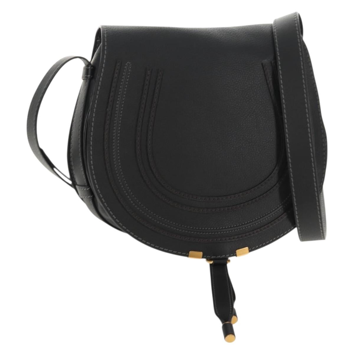 Chloe Mercy Shoulder Bag Leather Black Gold Auth am9250V