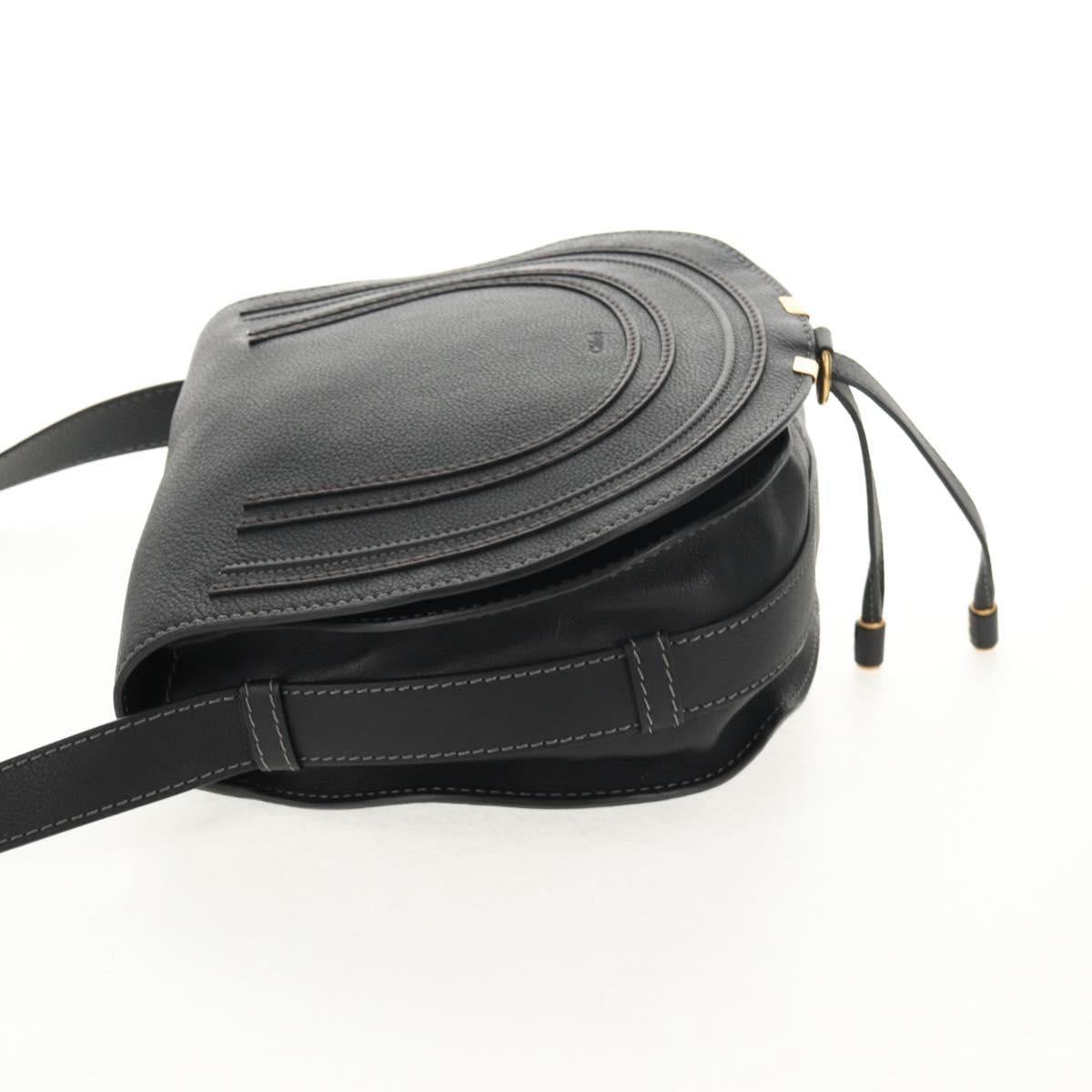 Chloe Mercy Shoulder Bag Leather Black Gold Auth am9250V