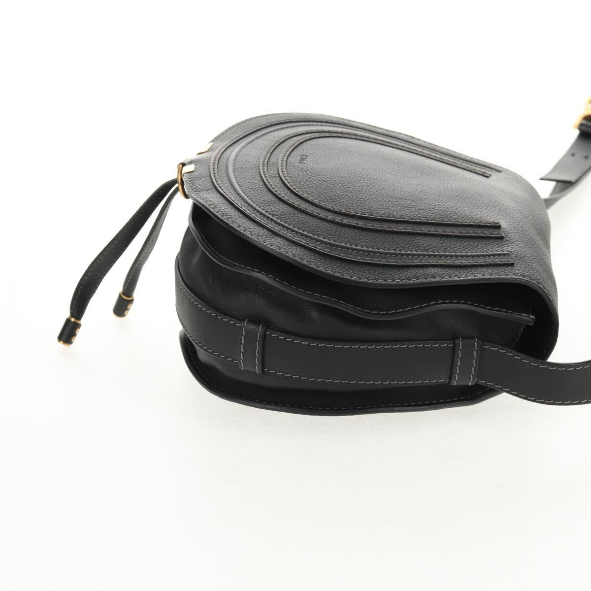 Chloe Mercy Shoulder Bag Leather Black Gold Auth am9250V