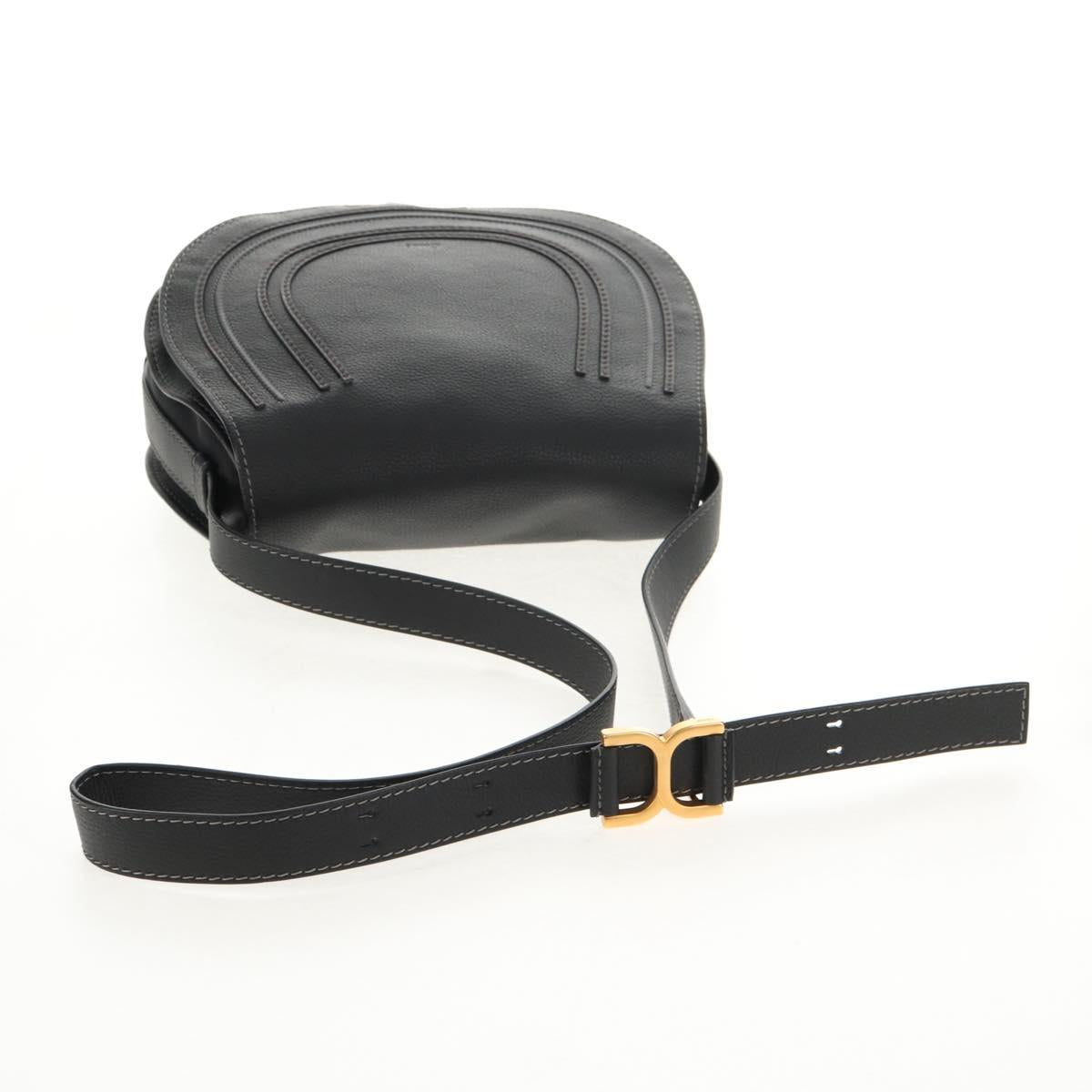 Chloe Mercy Shoulder Bag Leather Black Gold Auth am9250V