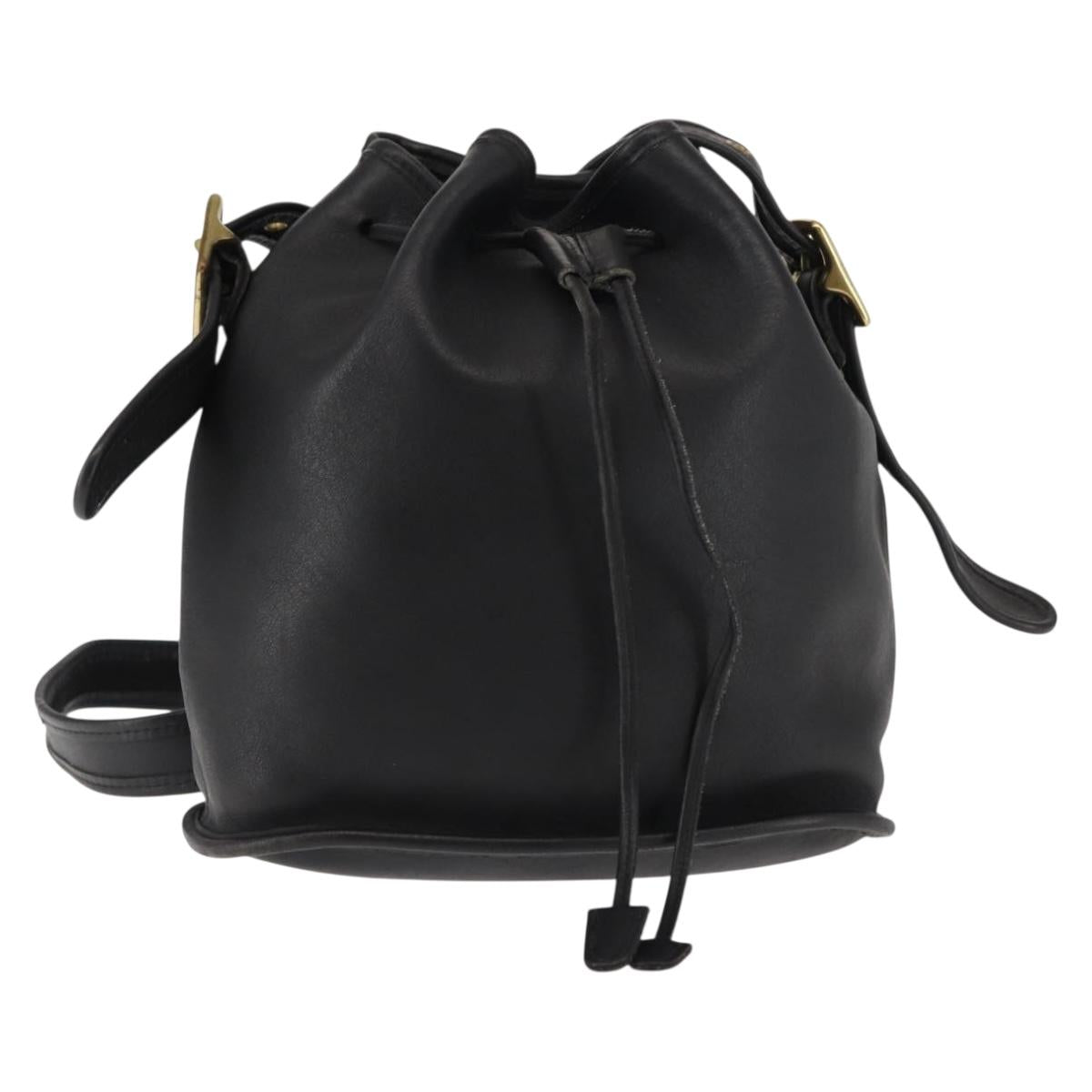 Coach Shoulder Bag Leather Black Gold Auth am9258