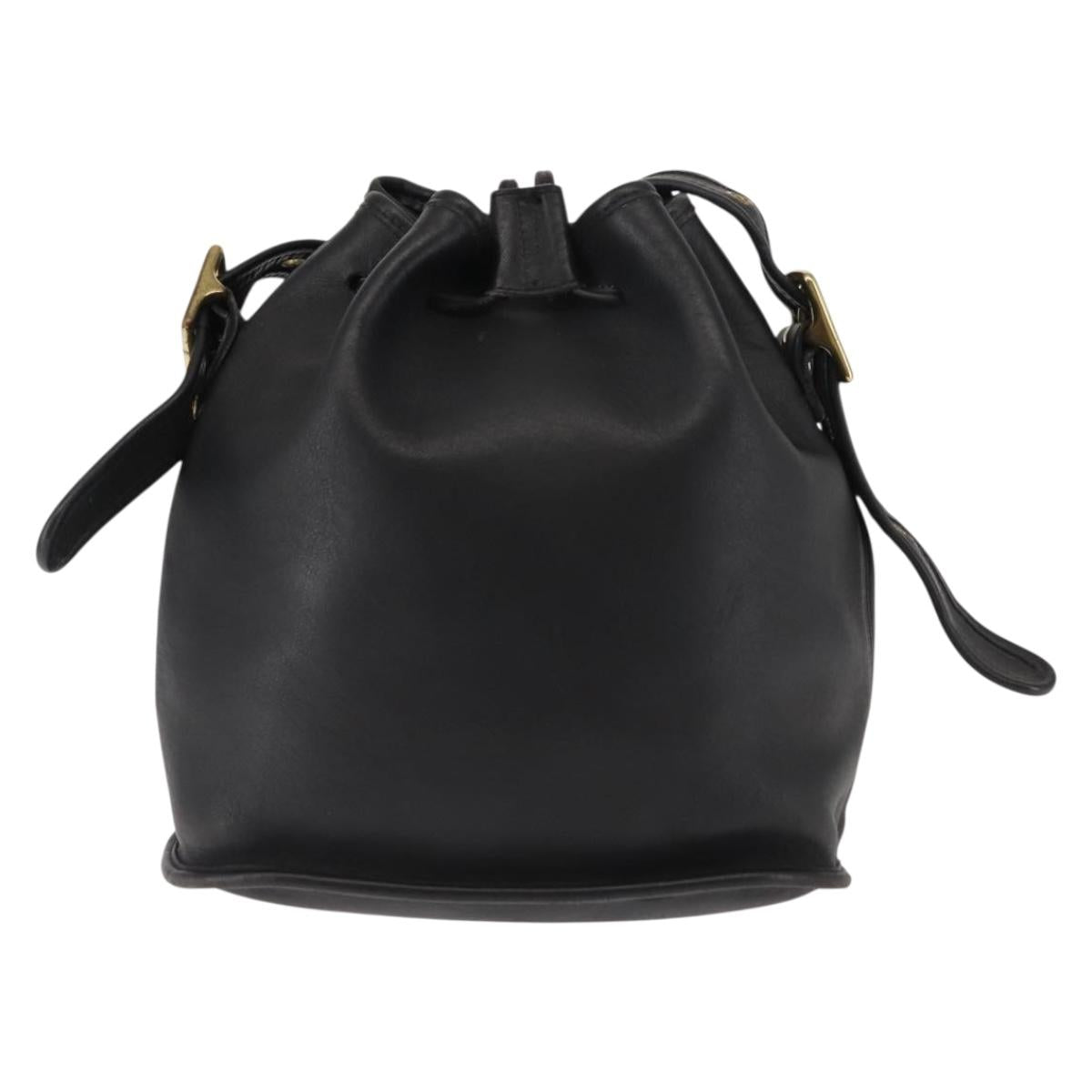 Coach Shoulder Bag Leather Black Gold Auth am9258