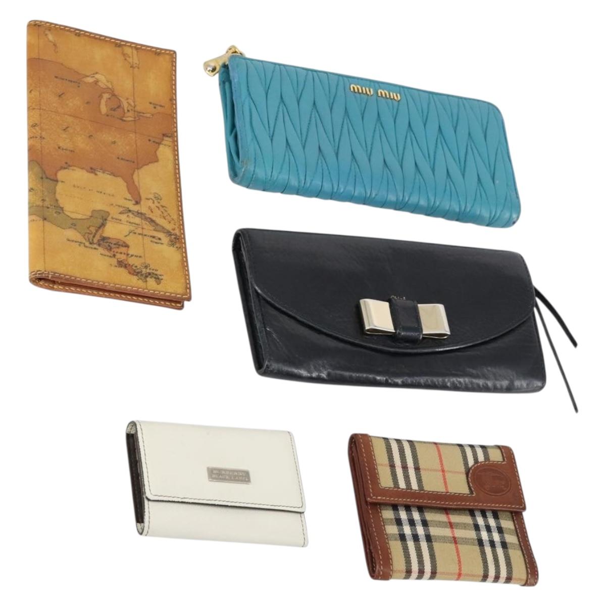 Berluti Burberry Chloe Miu Miu Wallet Leather 5Set Black Brown Auth am9261