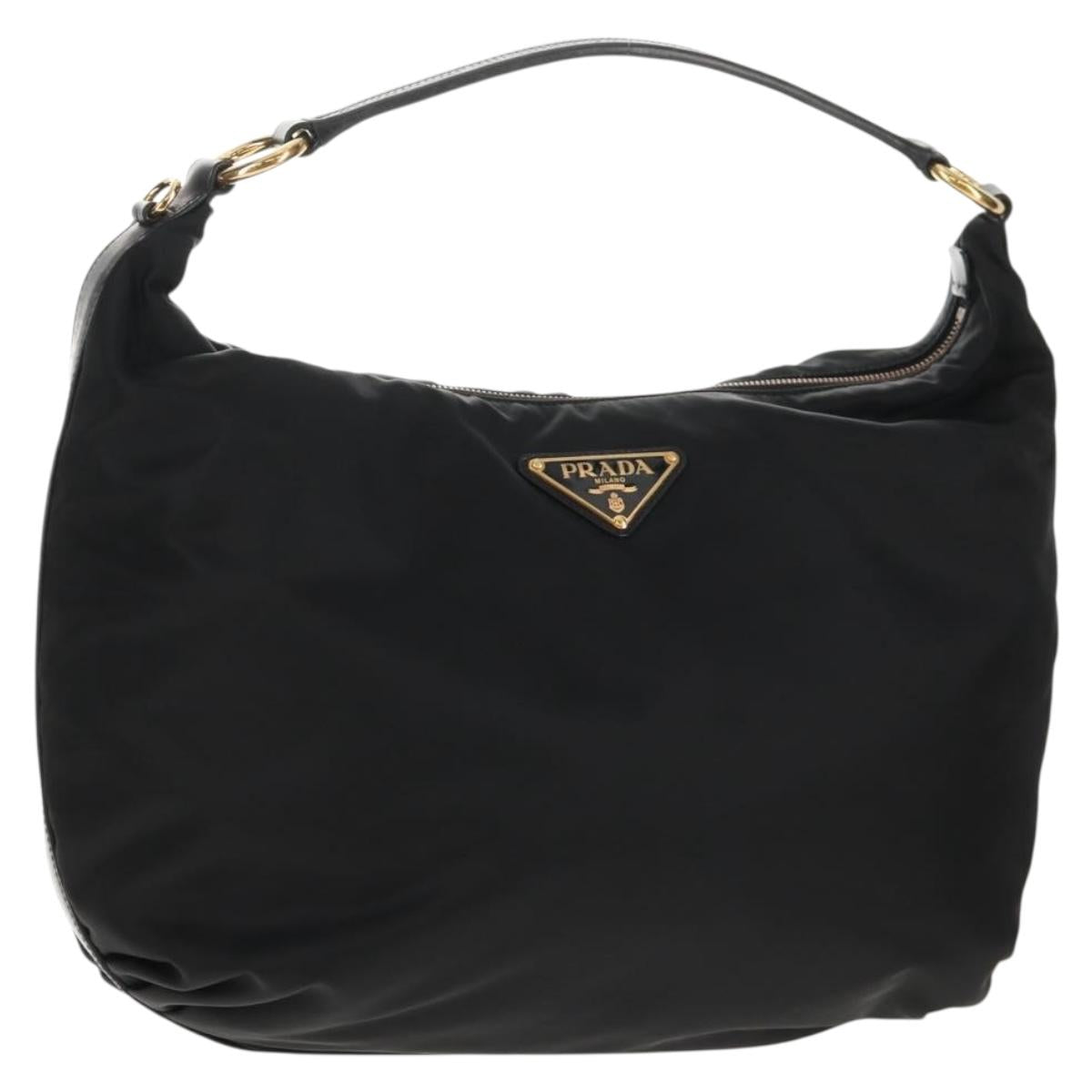 PRADA Shoulder Bag Nylon Black Gold Auth am9262V