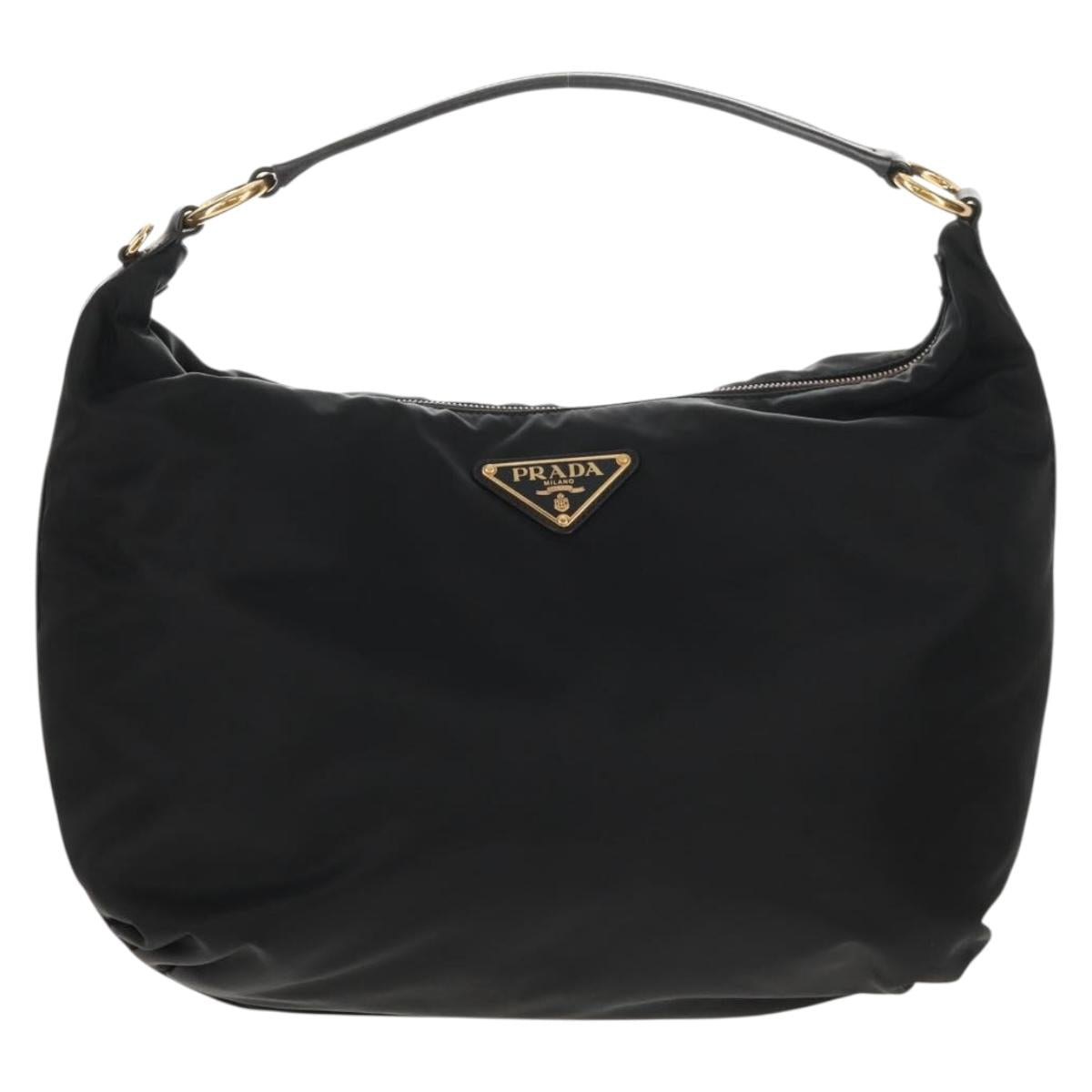 PRADA Shoulder Bag Nylon Black Gold Auth am9262V