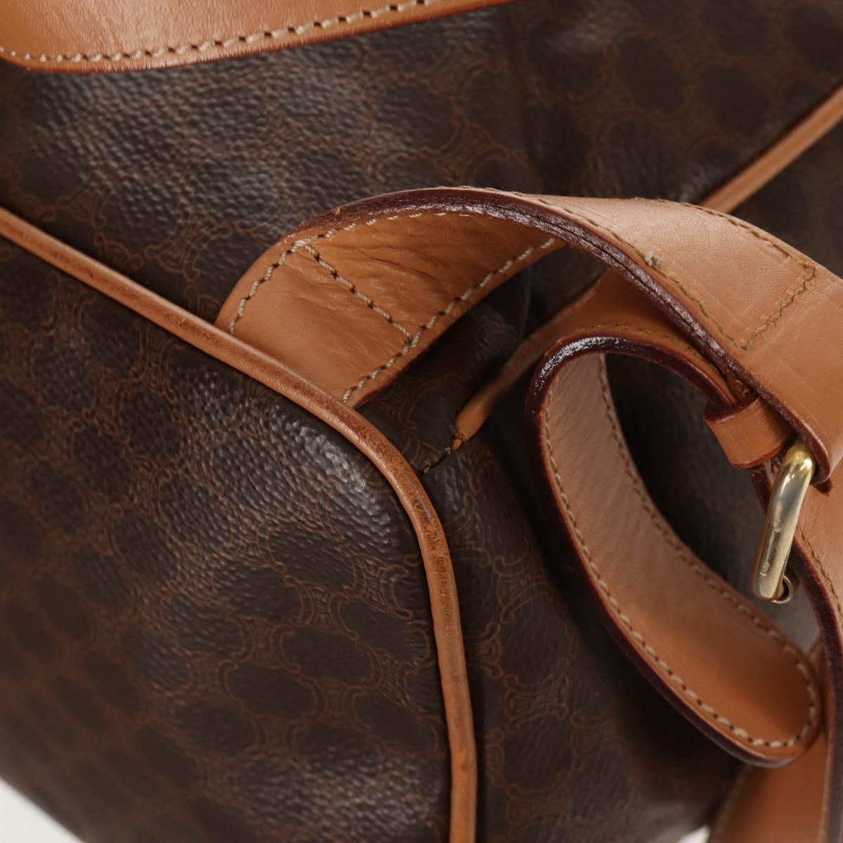 CELINE Macadam Canvas Backpack PVC Leather Brown Gold Auth am9264