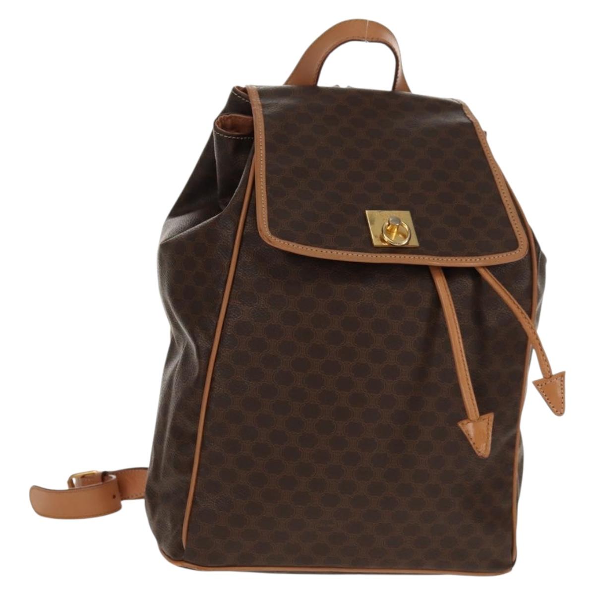 CELINE Macadam Canvas Backpack PVC Leather Brown Gold Auth am9264