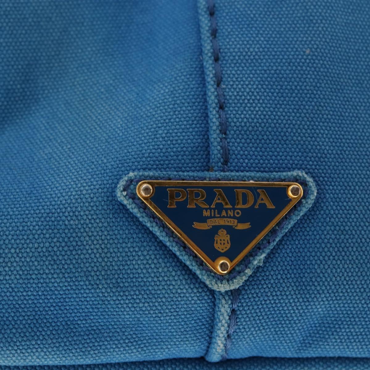 PRADA Canapa GM Hand Bag Canvas Blue Gold Auth am9265
