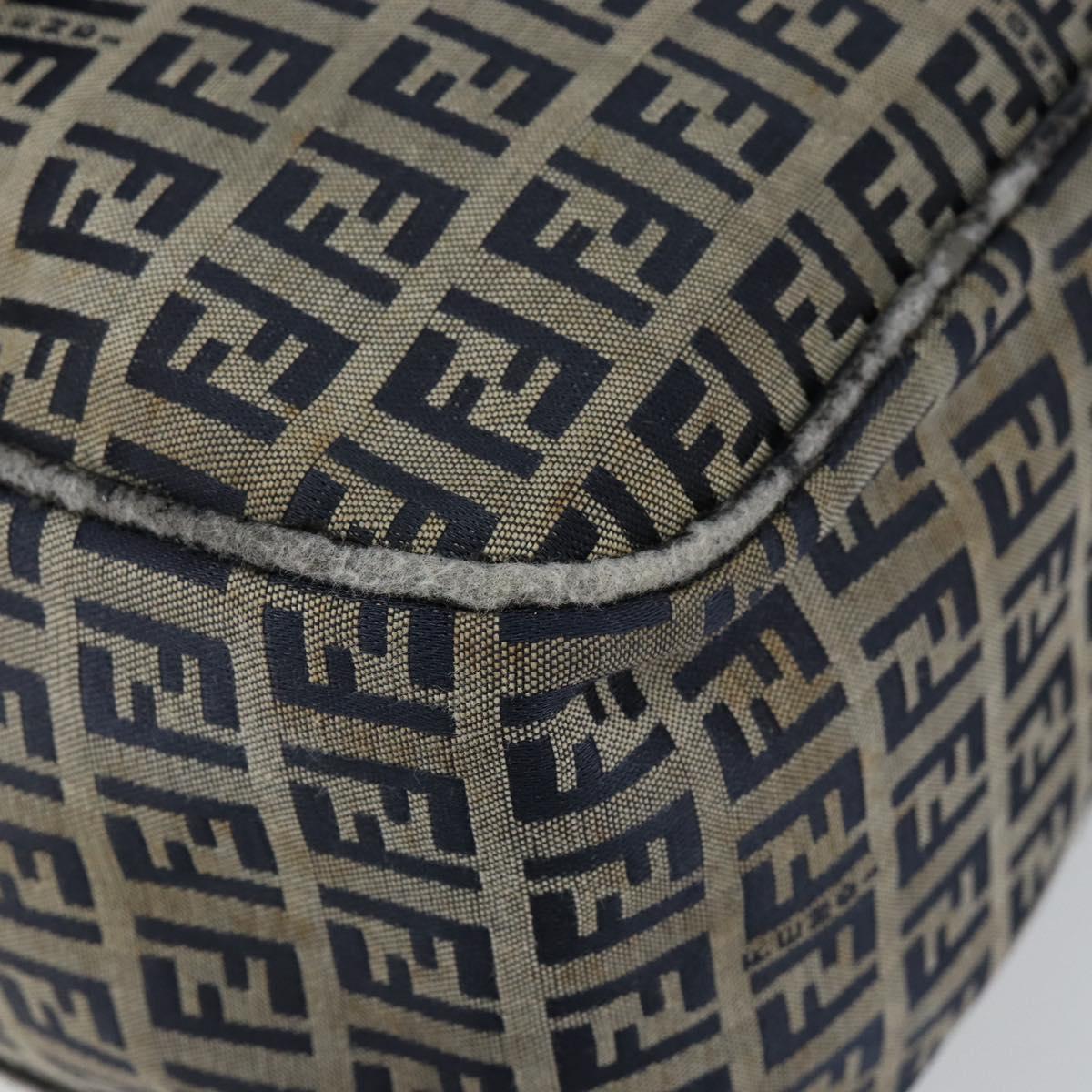 FENDI Zucchino Canvas Hand Bag Navy Silver Auth am9266