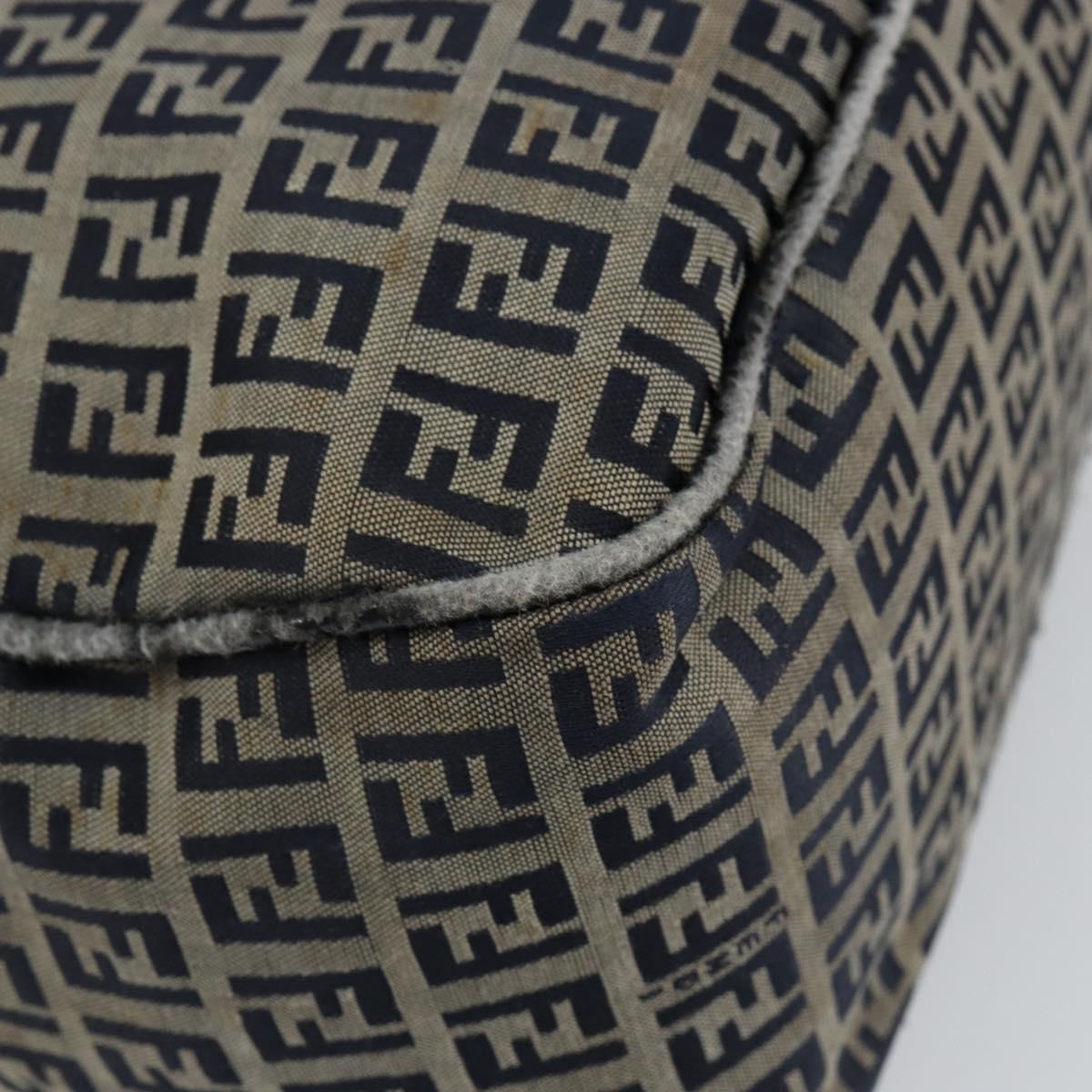 FENDI Zucchino Canvas Hand Bag Navy Silver Auth am9266