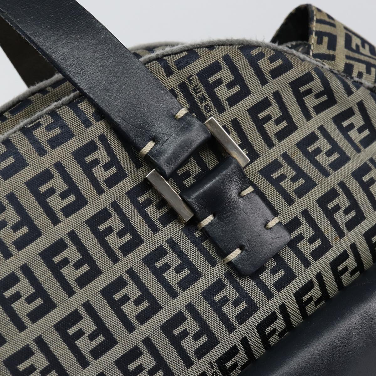 FENDI Zucchino Canvas Hand Bag Navy Silver Auth am9266