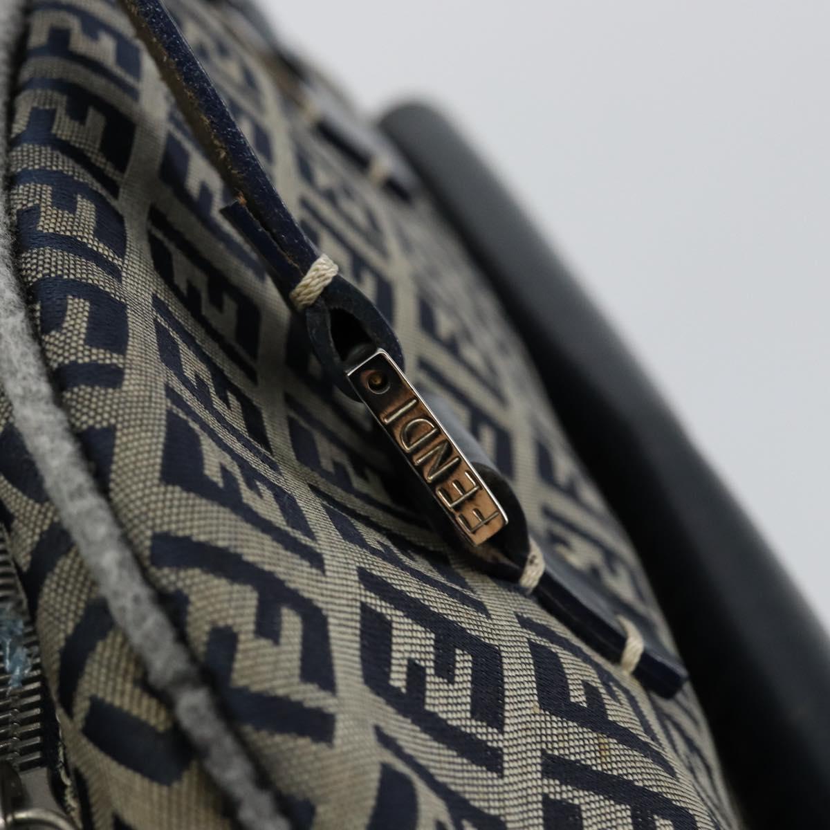 FENDI Zucchino Canvas Hand Bag Navy Silver Auth am9266
