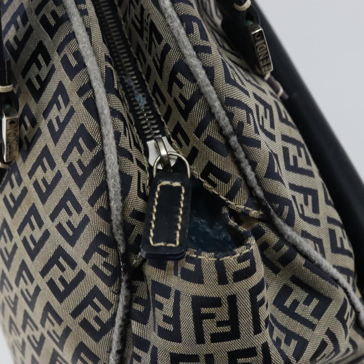FENDI Zucchino Canvas Hand Bag Navy Silver Auth am9266