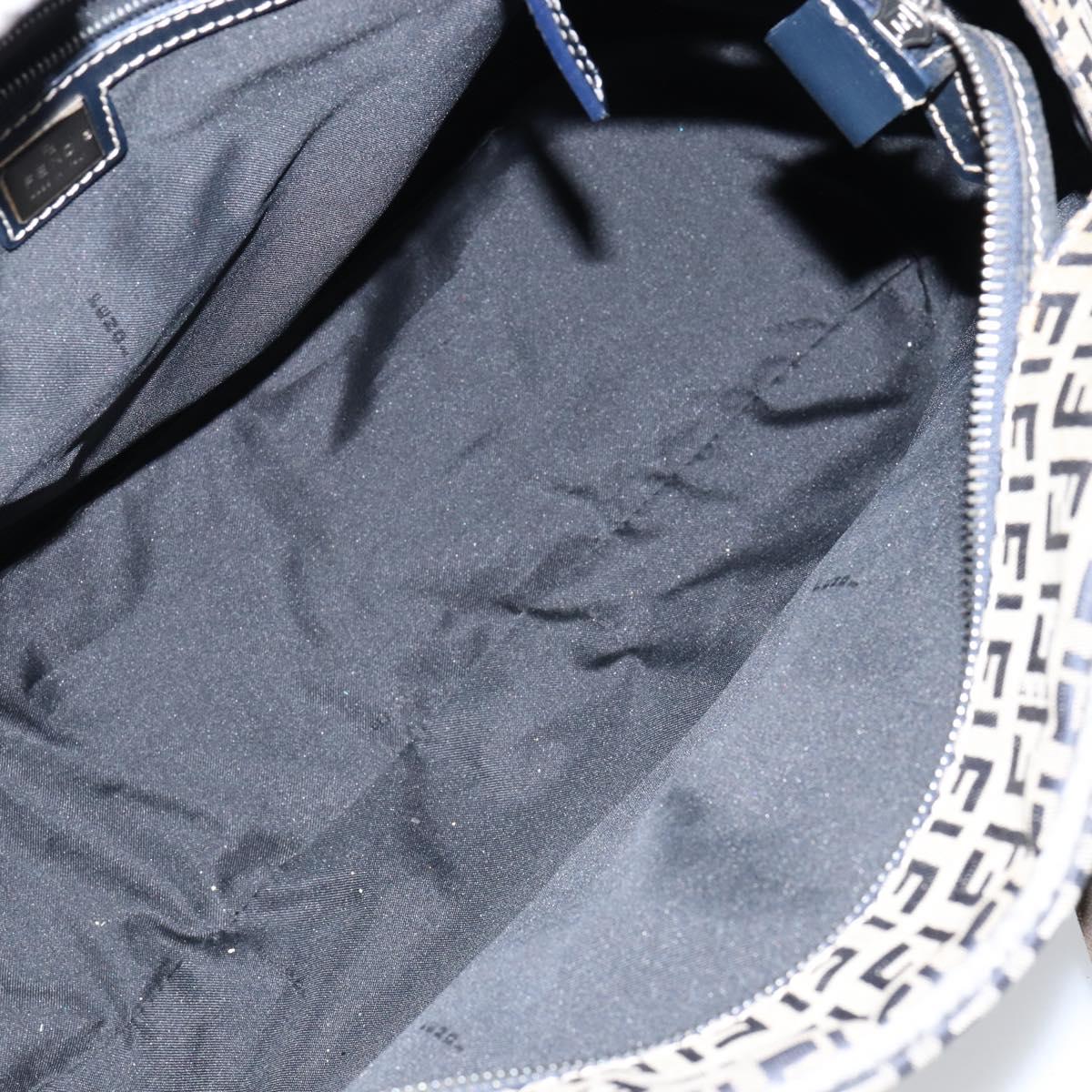 FENDI Zucchino Canvas Hand Bag Navy Silver Auth am9266