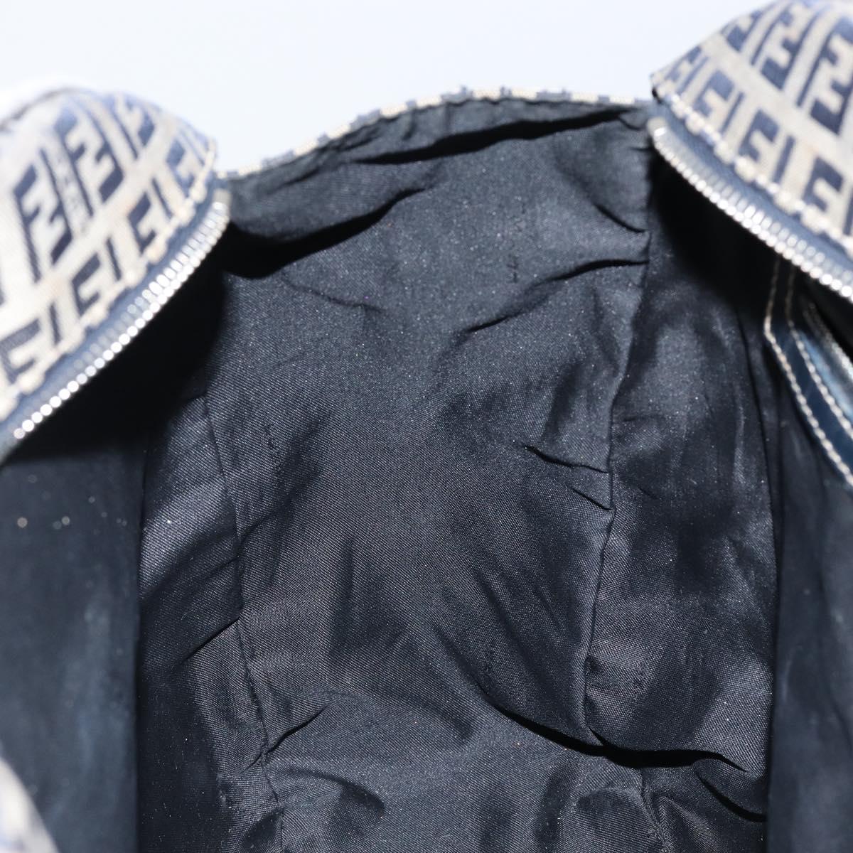 FENDI Zucchino Canvas Hand Bag Navy Silver Auth am9266