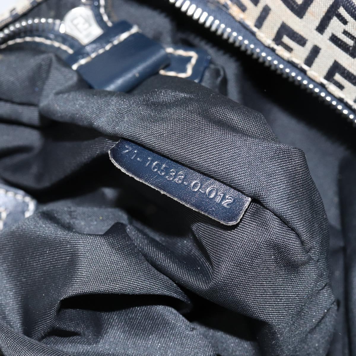 FENDI Zucchino Canvas Hand Bag Navy Silver Auth am9266