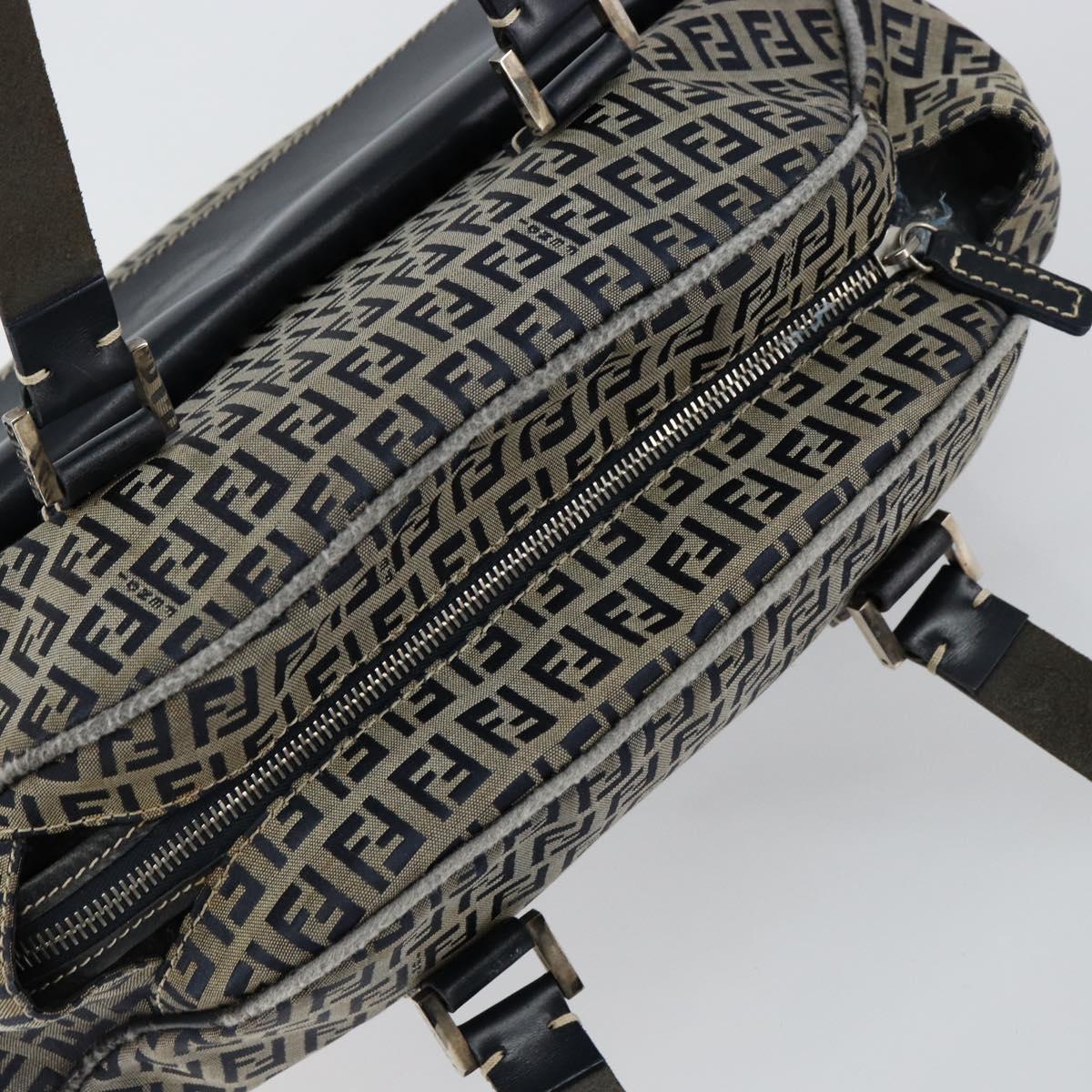 FENDI Zucchino Canvas Hand Bag Navy Silver Auth am9266